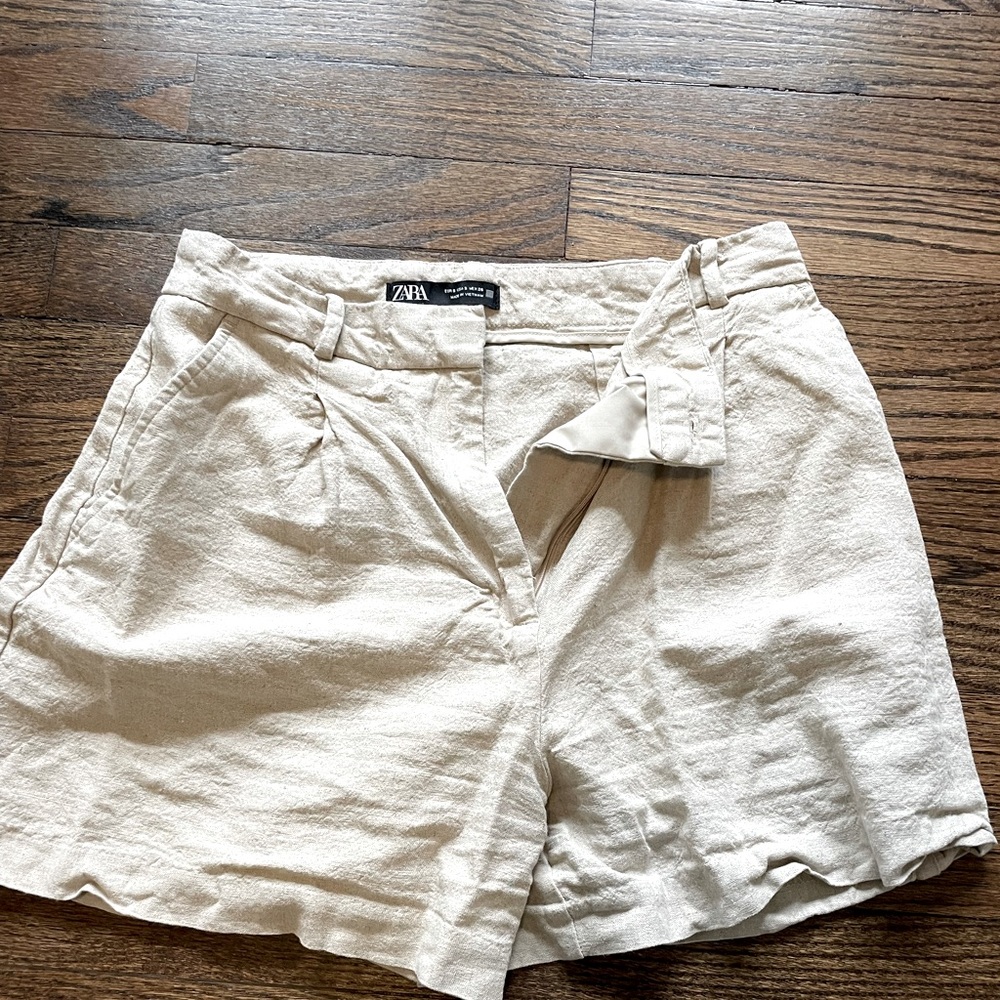 Zara Cream Linen Shorts - S